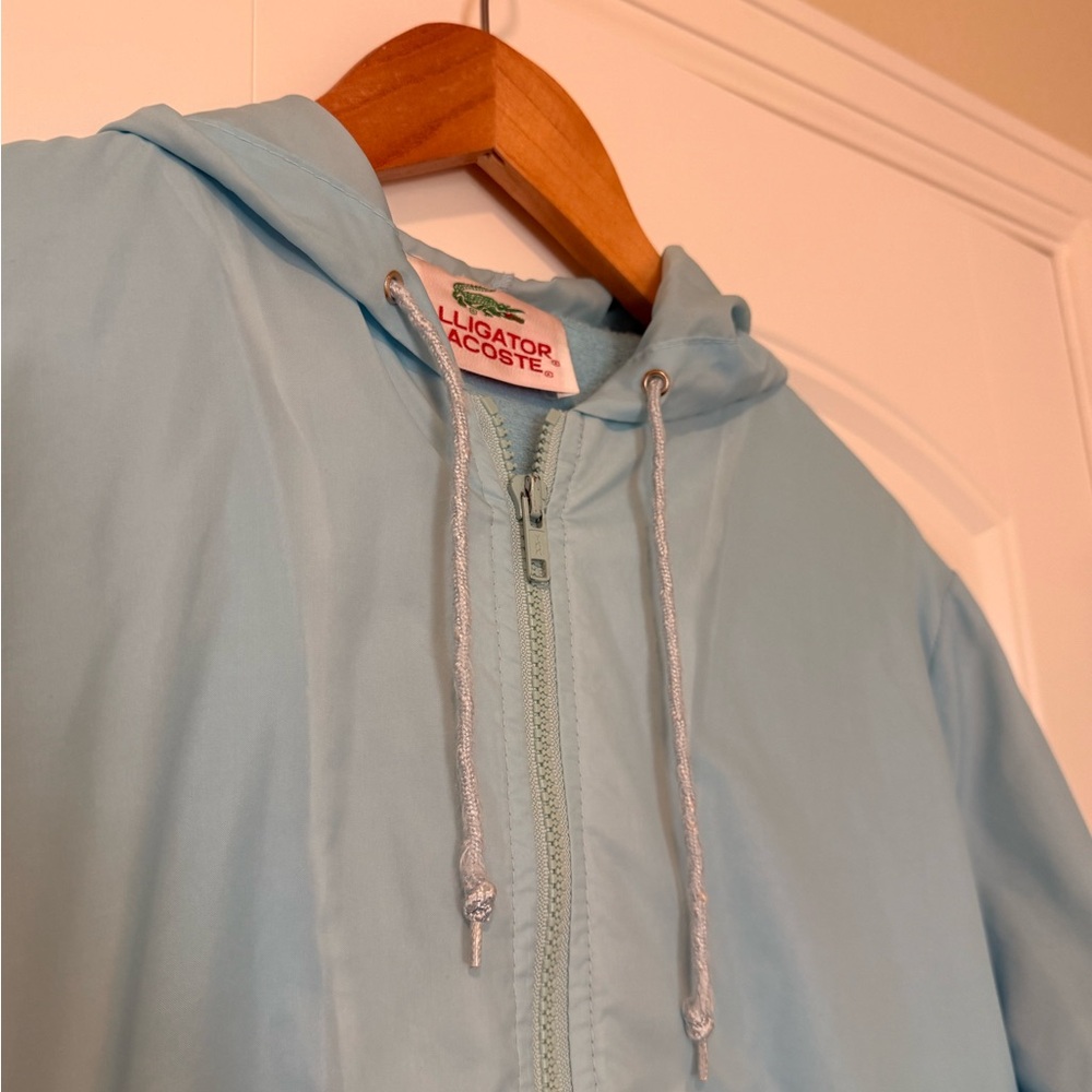 Vintage 90s Alligator Lacoste Logo Hooded Windbreaker Jacket Pastel Blue Terry L - Picture 4 of 8